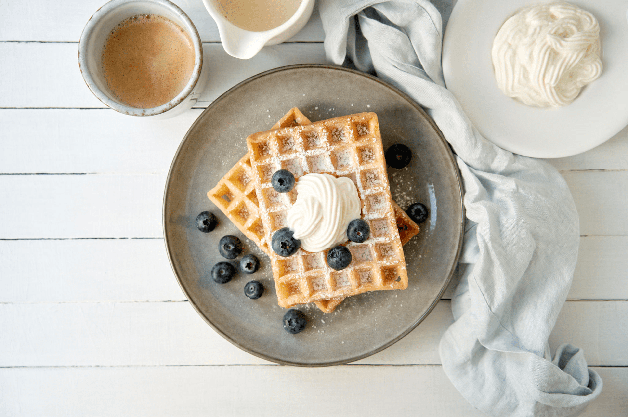 Breakfast waffles with coffee